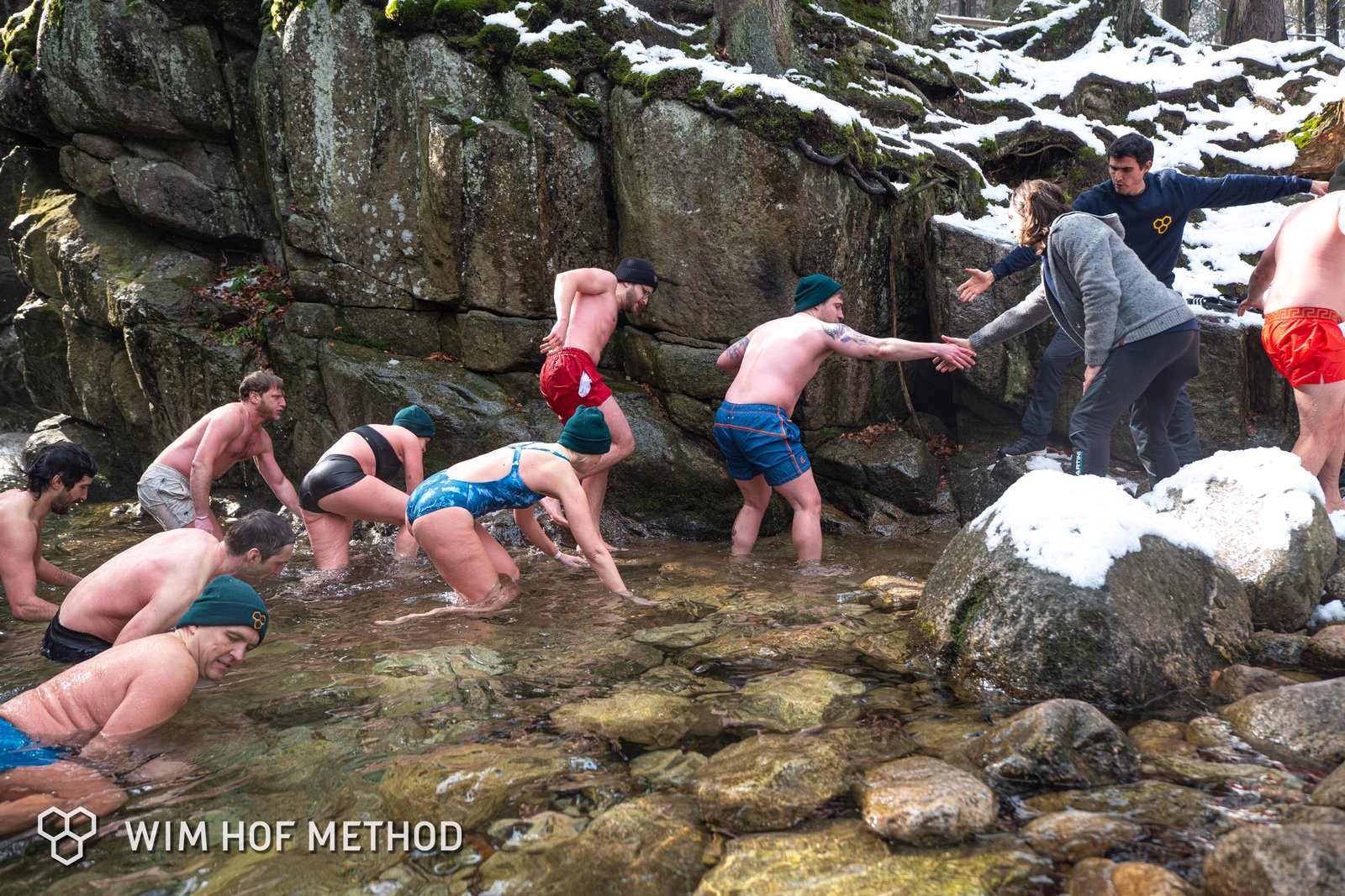 Group cold exposure session at a Wim Hof Method retreat